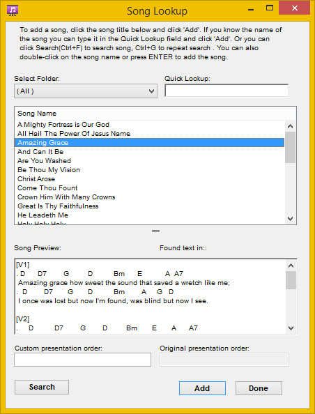 Song Lookup Dialog